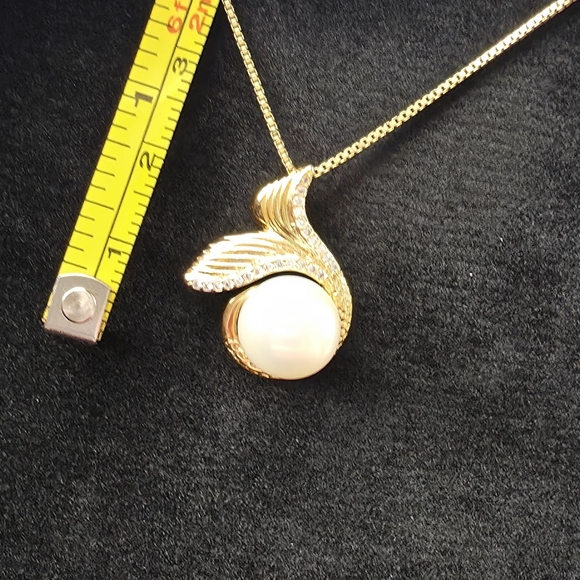 Vintage Vermeil Genuine Pearl Necklace • Sterling Silver Danecraft Chain - Picture 3 of 3